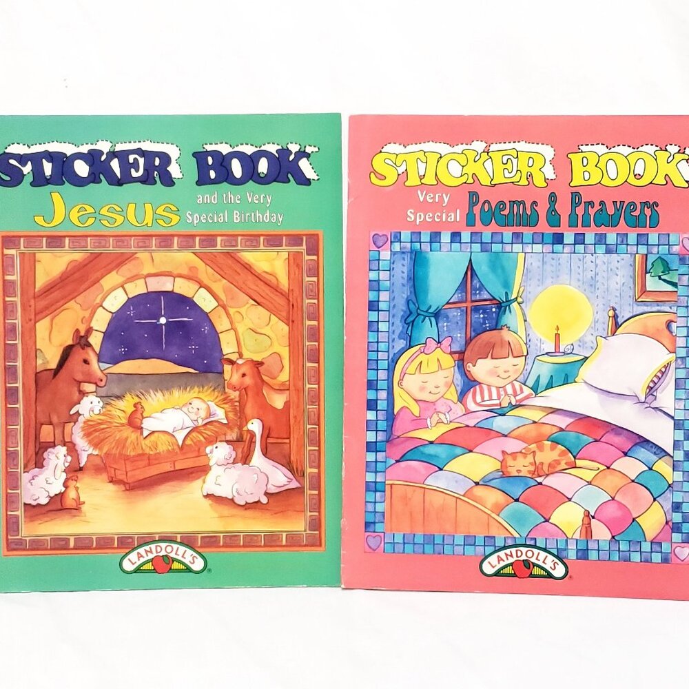 Lot 2 Coloring Sticker Books Christian Poems Prayers Jesus Birth Landolls 1994